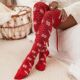 Long Christmas Stockings Women Print Knit Snowflake Stocki