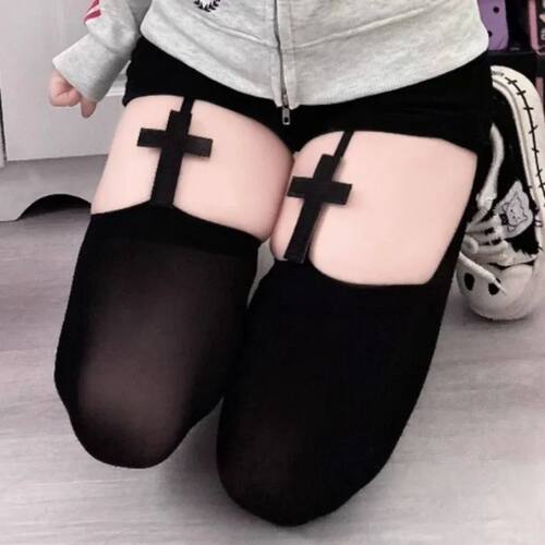 Black White Cross Stockings Gothic Lolita Sexy Belt Pantyhos