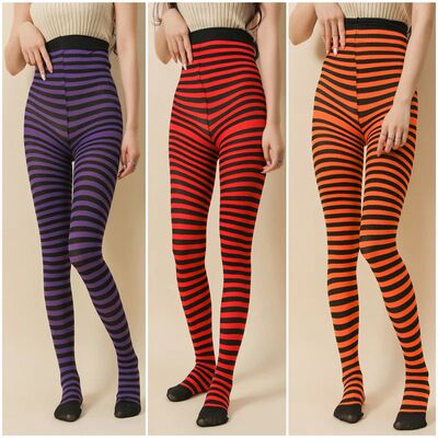 Goth Style Punk Women Striped Pantyhose Rainbow Long Tights