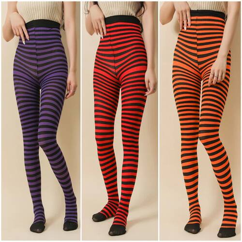 Goth Style Punk Women Striped Pantyhose Rainbow Long Tights