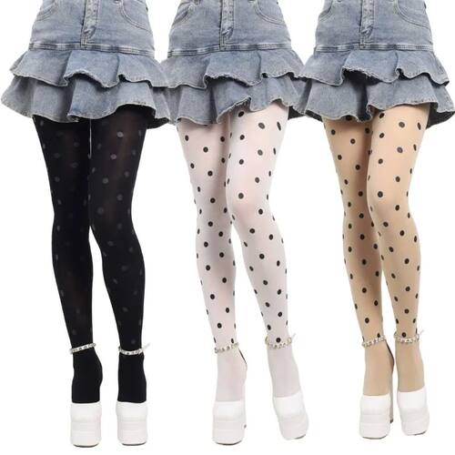 Vintage Dot Patterned Opaque Stockings Pantyhose Silky Foote
