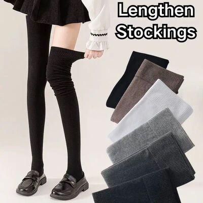 1pair Women Cotton Over Knee High Socks 80cm Lengthened High