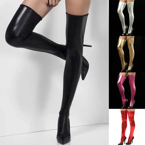 New Women Thigh High Socks Over Knees Socks PU Leather Casua