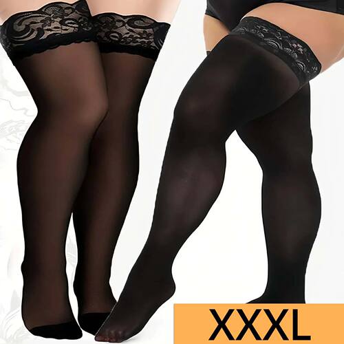 Plus Large Size Oversized Women Black Lace Stockings Thigh H