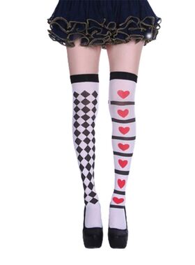 Halloween Women Thigh High Stockings Poker Card Suit Print O