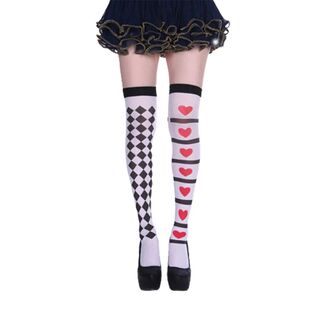 Halloween Women Thigh High Stockings Poker Card Suit Print O