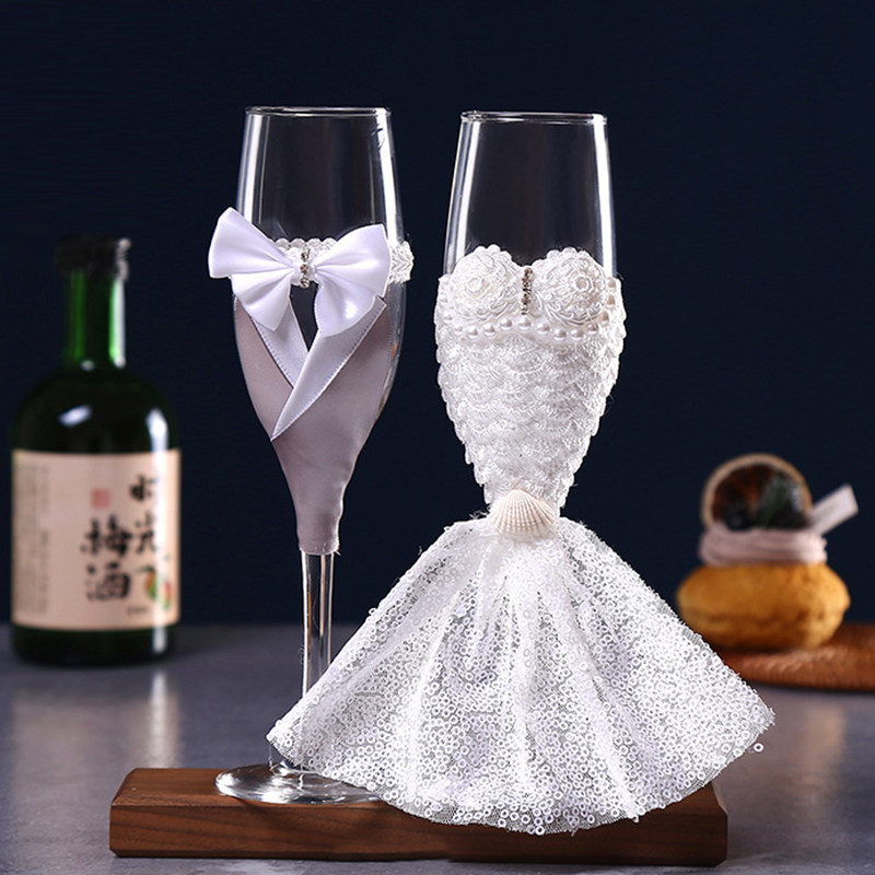 结婚对杯婚庆结婚创意交杯酒杯西式婚礼玻璃香槟杯婚纱对杯杯子