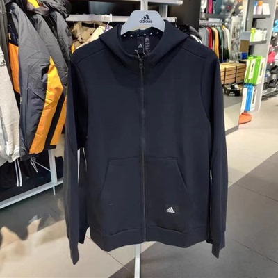 Adidas阿迪达斯新款运动休闲男子连帽跑步训练开衫外套 HA1416