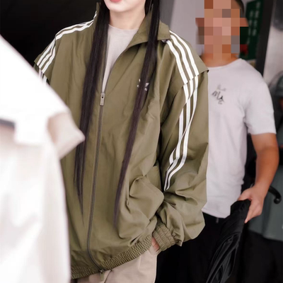 阿迪达斯三叶草男女可拆卸衣袖立领经典条纹运动休闲外套JM9252
