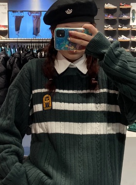 Adidas阿迪达斯情侣款复古学院风休闲运动长袖针织套头毛衣JC6849