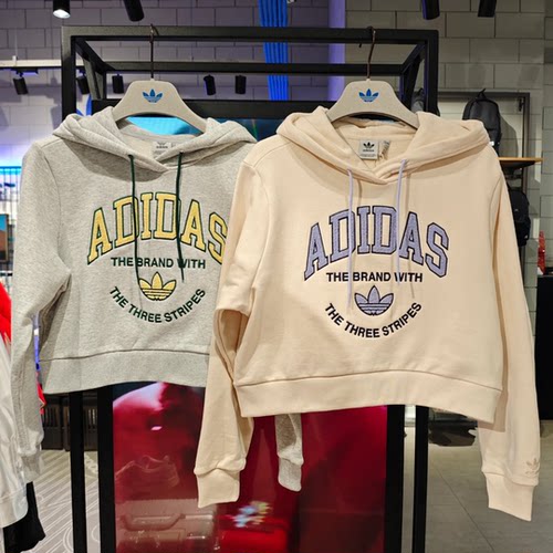 阿迪达斯三叶草女士印花针织休闲运动宽松套头卫衣IT9846 IR6035