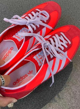 阿迪达斯三叶草女款SL72经典复古红色舒适休闲运动鞋T头鞋 JH7392