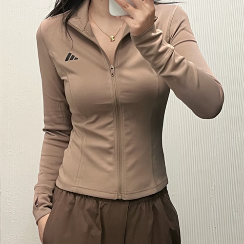 Adidas阿迪达斯简约半高领健身瑜伽休闲运动修身外套夹克 JW2815