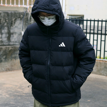 阿迪达斯保暖羽绒服连帽男女同款冬季经典黑色外套 KF4400 4398