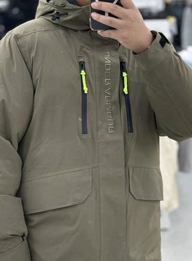 安德玛UA男士长款休闲外套训练运动连帽保暖羽绒服1375450-366