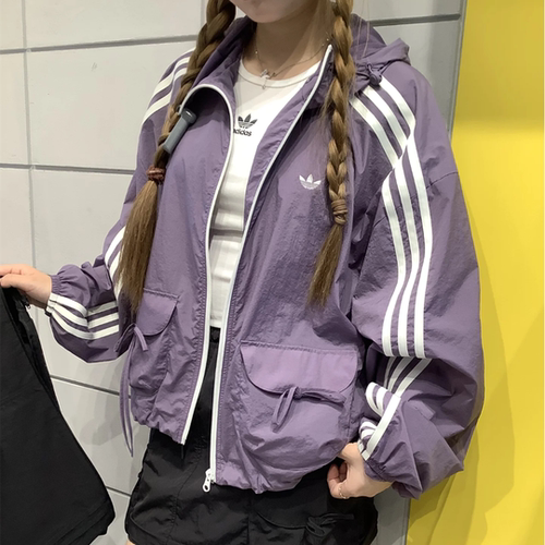 阿迪达斯三叶草女装子夏季款大口袋蝴蝶结休闲运动外套 KB8965