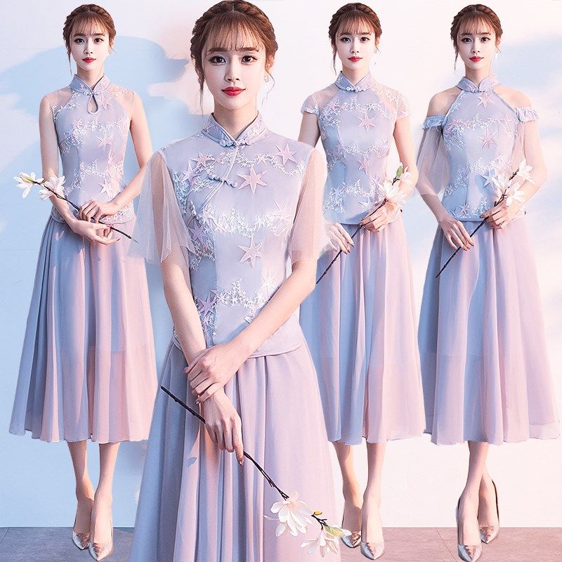 Chinese Bridesmaid clothes 2019 new pattern Spring and summer Retro China Feng Xian temperament Mid length version Sisters Evening dressin the Women's clothing/Boutique , Wedding/Cheongsam/Formal dress , Formal dress/Evening  category - from Buy2taobao.com to provide professional Taobao agent buy service