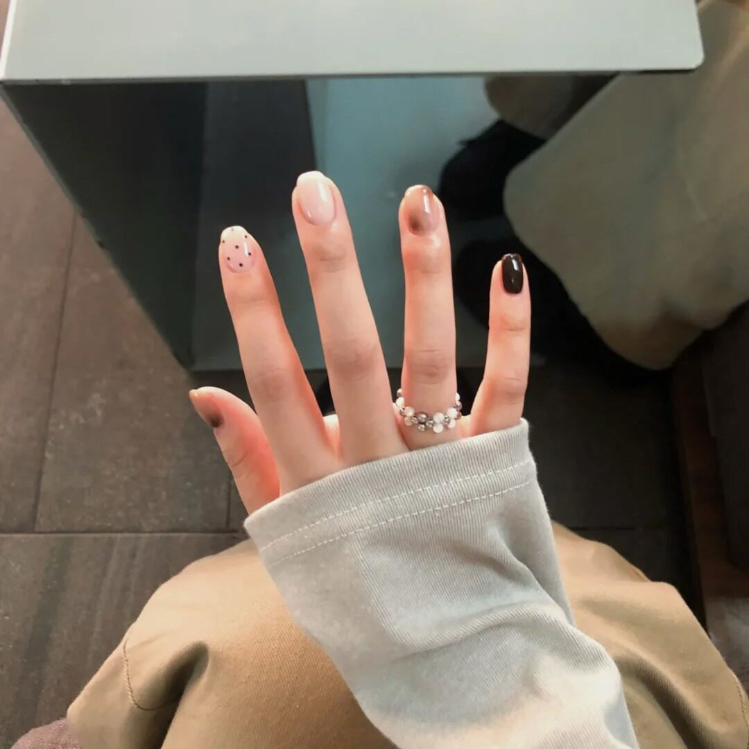 穿戴甲手工定制短款焦糖豹纹晕染波点猫眼日常通勤显白成品美甲贴
