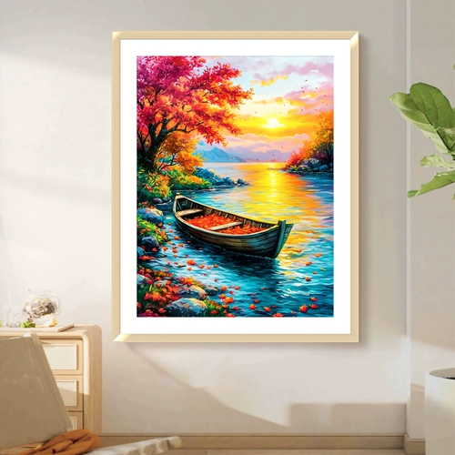 Вышивка крестиком, окрашенная в кленовый лес, 2024, новая вышивка для гостиной и ресторана, вертикальное крыльцо, небольшие кусочки пейзажной живописи, ручная вышивка самостоятельно