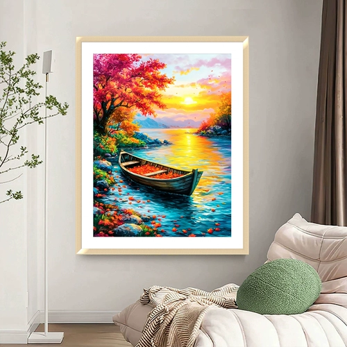 Вышивка крестиком, окрашенная в кленовый лес, 2024, новая вышивка для гостиной и ресторана, вертикальное крыльцо, небольшие кусочки пейзажной живописи, ручная вышивка самостоятельно