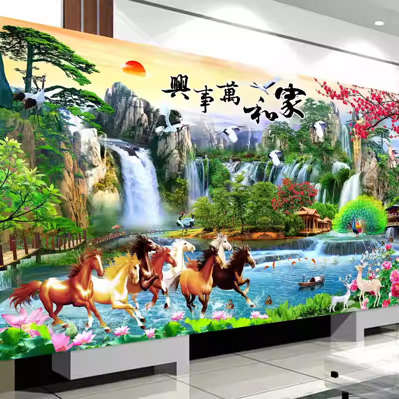 蒙娜丽莎新品十字绣新款2025年客厅马到成功家和万事兴八骏图刺绣