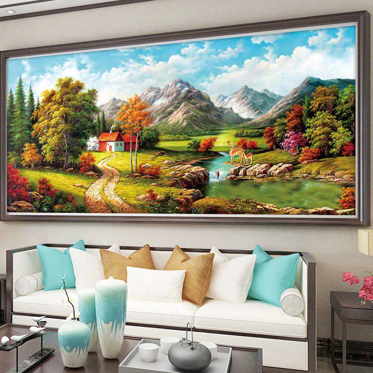 欧式流水生财十字绣2025新款线绣客厅田园风景自己绣手工大幅满绣