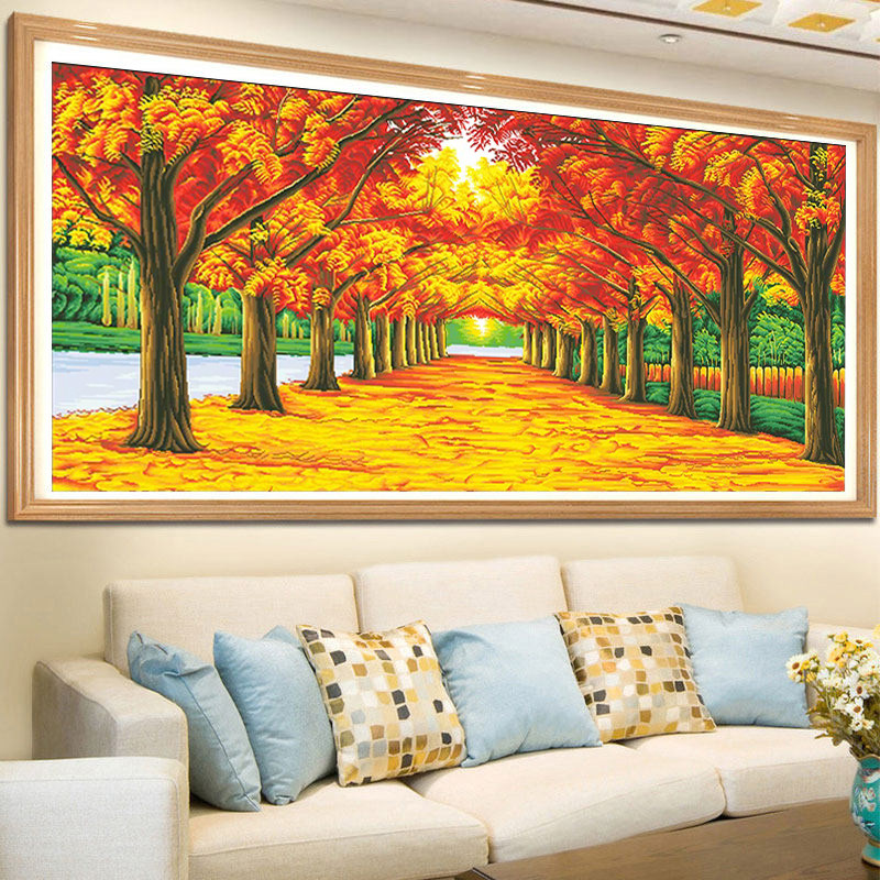 黄金满地新品十字绣2025年新款线绣客厅大气风景山水挂画手工刺绣