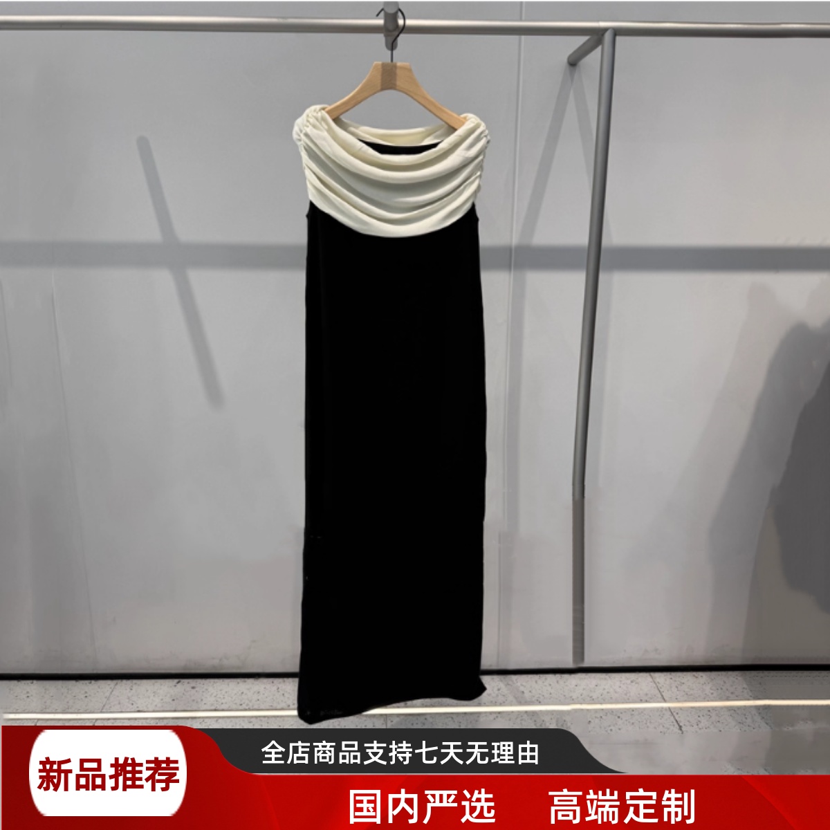 现货艾诺丝2025秋季新款时尚气质一字领无袖连衣裙长裙女AR983002