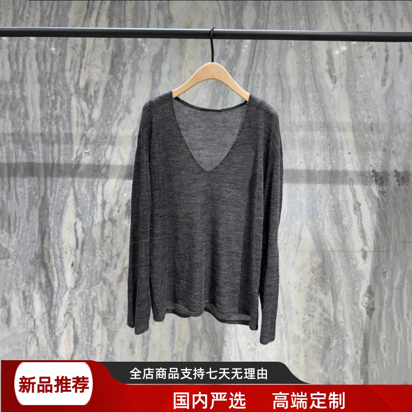 现货M家2025秋季新款通勤休闲薄款慵懒风V领针织衫毛衣MBE3SWT005