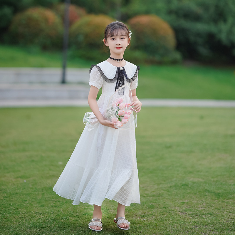 女童小香风连衣裙夏季洋气甜美海军领公主裙薄款儿童雪纺裙子长裙