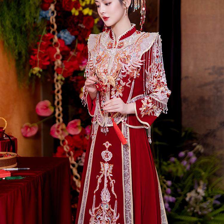 丝绒秀禾服新娘2024新款结婚婚服新式出阁服重工中式嫁衣出嫁秀禾