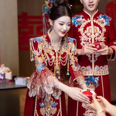 丝绒中式婚礼敬酒服龙凤褂