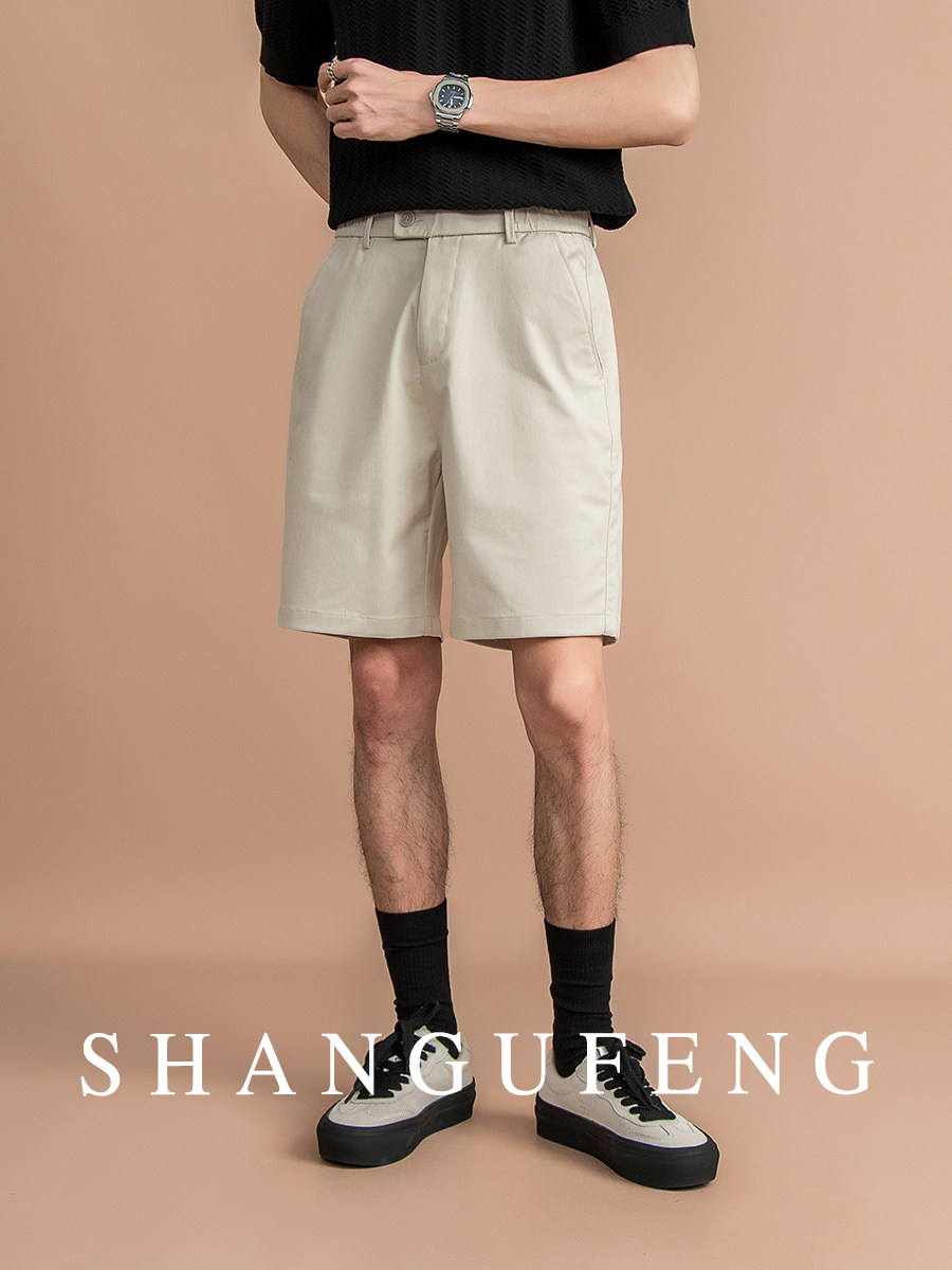 SHANGUFENG/ летние модные повседневные шорты из лиоцелла с пятью точками, мужские универсальные крутые пляжные шорты-брюки Изображение 1