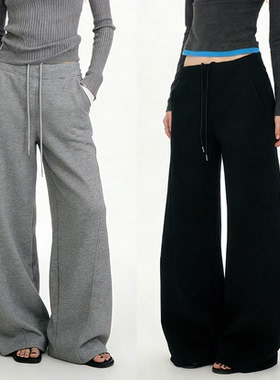 Bclz秋季立体剪裁拼接松紧腰弯刀裤纯色慵懒休闲阔腿裤26春夏新品