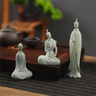 青砂石禅意北魏佛像小摆件创意茶宠盆景微景观中式石雕鱼缸装饰品