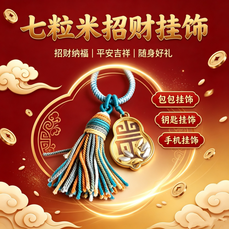 普陀山七粒财米福禄摆件包包挂件车载挂件招财饰品钥匙扣挂饰