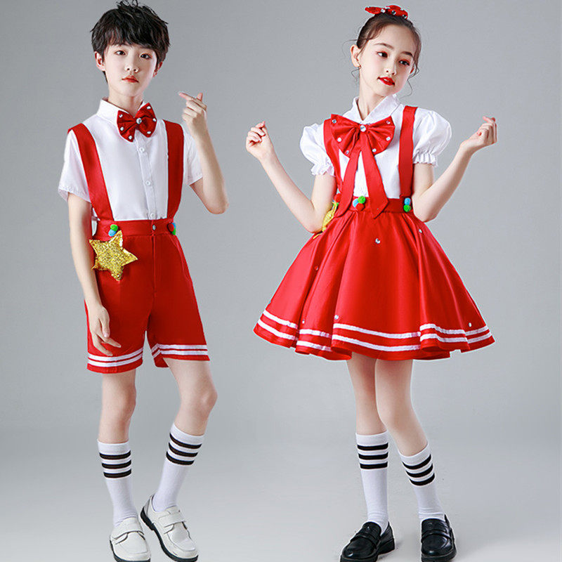 六一儿童合唱服装演出服男女童礼服中小学生表演朗诵红色大合唱团