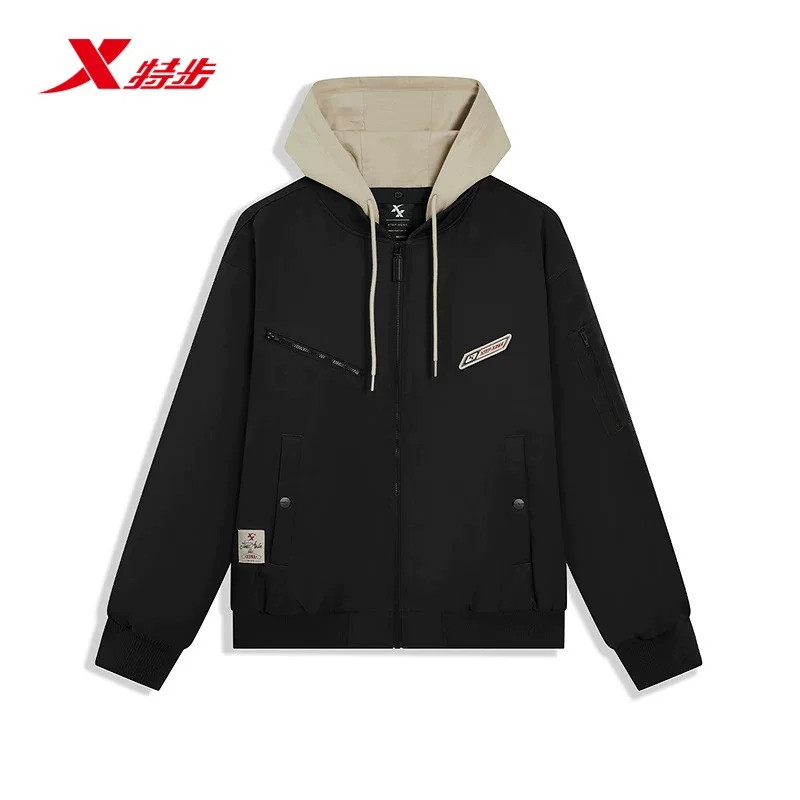 特步棉服男XDNA系列2026冬季新款宽松运动可拆帽上衣974429170380