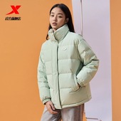 棉服外套棉衣棉袄商场同款 新款 羽绒服女士绿色2023秋冬季 特步女款