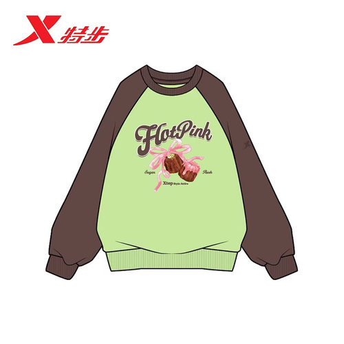 特步套头卫衣女2026春季款柔软舒适棉质拼色圆领卫衣974128920162