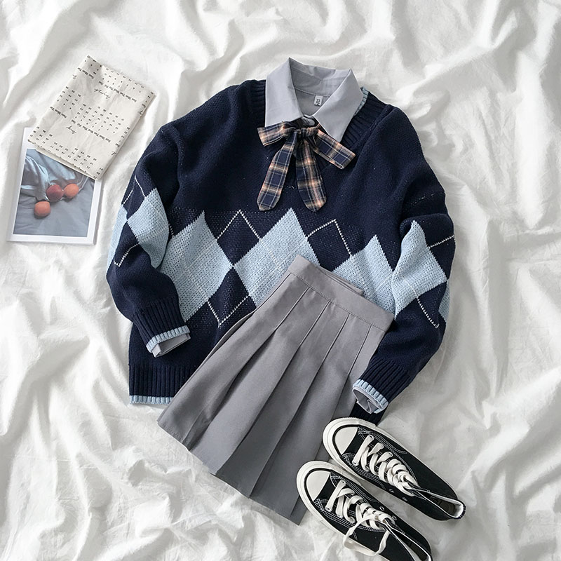 毛衣洋气衬衫秋季2019新款女装韩版复古百褶半身裙网红时尚套装潮|msdalam kategori Butik wanita / wanita, skirt - dari Buy2taobao.com untuk memberikan perkhidmatan ejen Taobao profesional membeli