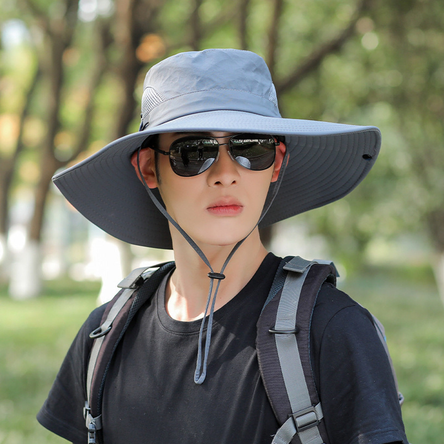 大檐防晒帽子男士钓鱼帽夏季渔夫帽太阳帽大码防紫外线遮阳帽护颈