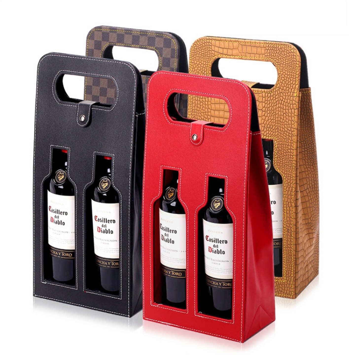 红酒礼盒双支装高档葡萄酒礼品盒通用pu皮红酒包装皮袋现货高级感