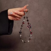 原创合金暗黑风蝴蝶手机链奢华水晶珠手机挂绳手提挂链挂饰手腕绳