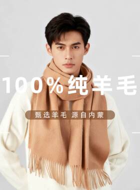 柔桑集100%品质纯羊毛围巾男秋冬高级感围脖简约情侣百搭保暖披肩