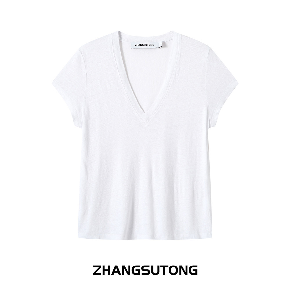 ZHANGSUTONG亚麻Lyocell莱赛尔短袖T恤女2026年夏季新款凉感上衣