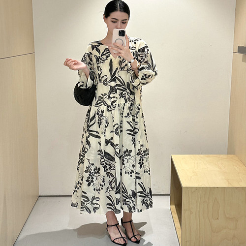 ZhangSutong印花连衣裙女士2026年新款春夏长裙气质高级老钱裙子