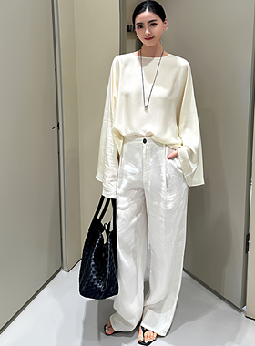 ZhangSutong蝙蝠袖小衫100%醋酸宽松显瘦高级2025年初秋罩衫上衣