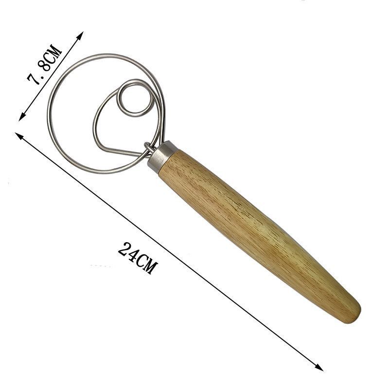 和面搅拌器13寸橡木柄打粉器面粉搅拌器丹麦面团搅拌棒不锈钢线圈