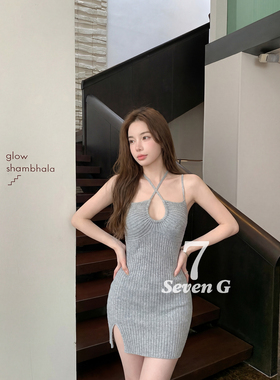 7 SEVEN G-歇法式挂脖抽绳开叉显瘦针织吊带连衣裙HAM+DR2L20397